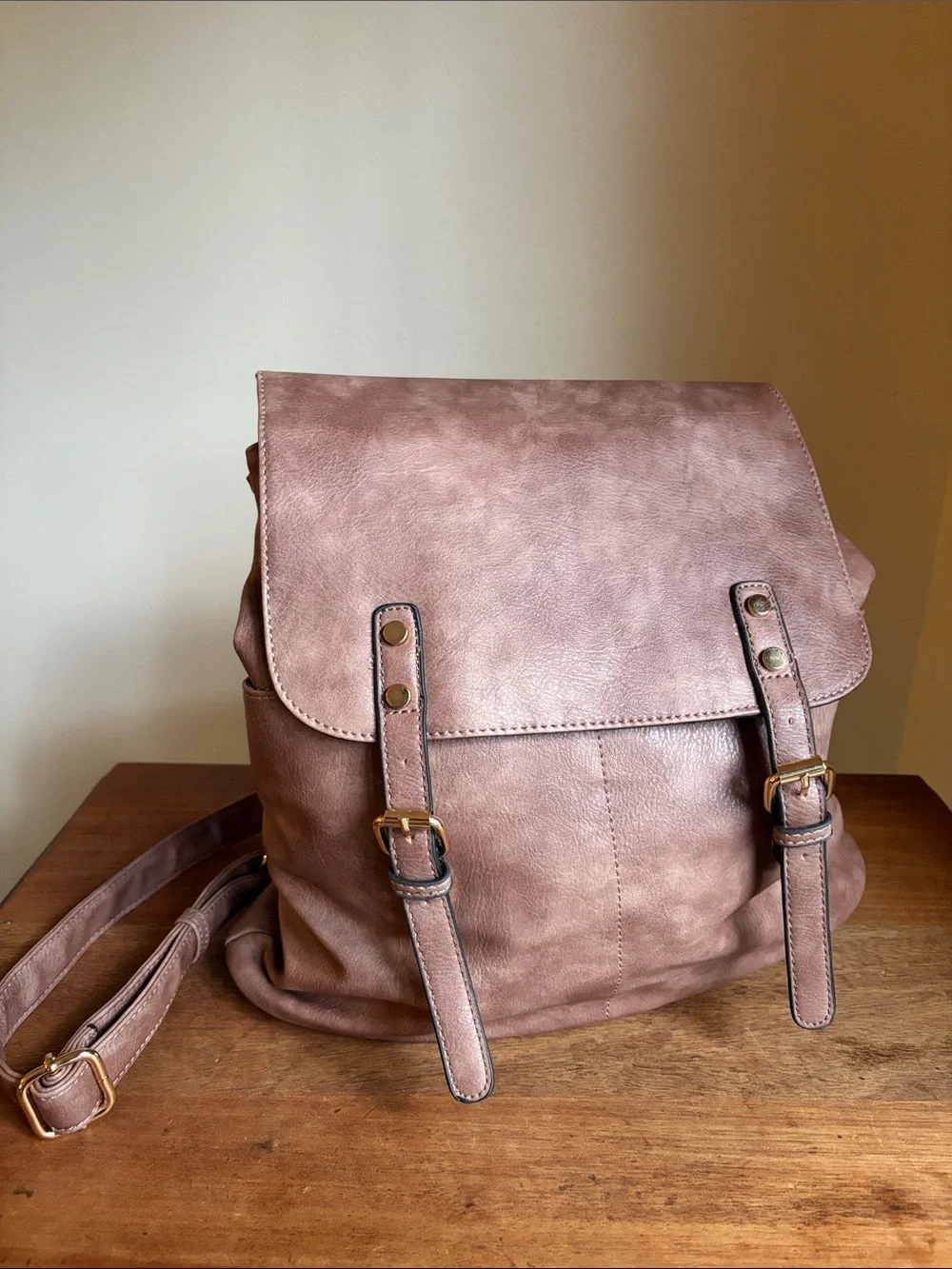 Women’s Dusty Rose Mauve Faux Leather convertible backpack- Stylish Everyday Bag